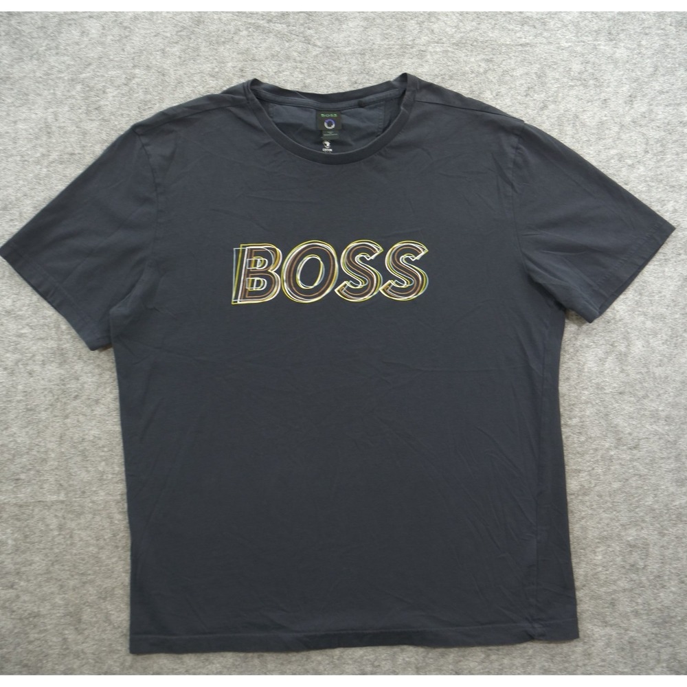 Hugo Boss Shirt Mens 2XL XXL Blue Graphic Logo Print Crew Neck Short Sleeve